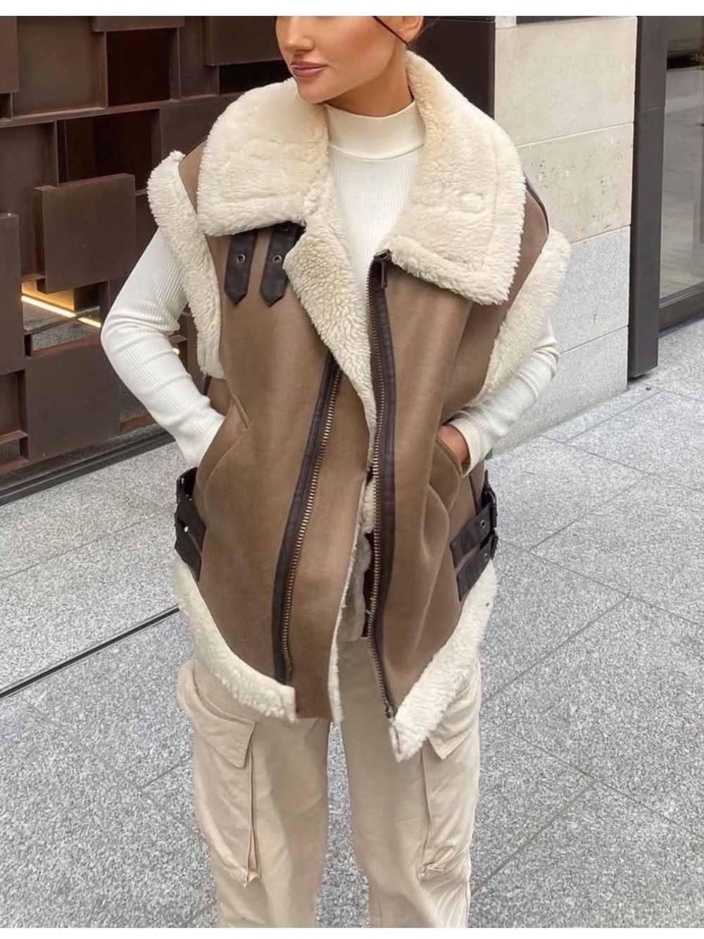 ZARA oversized double face faux suede vest blogger favorite